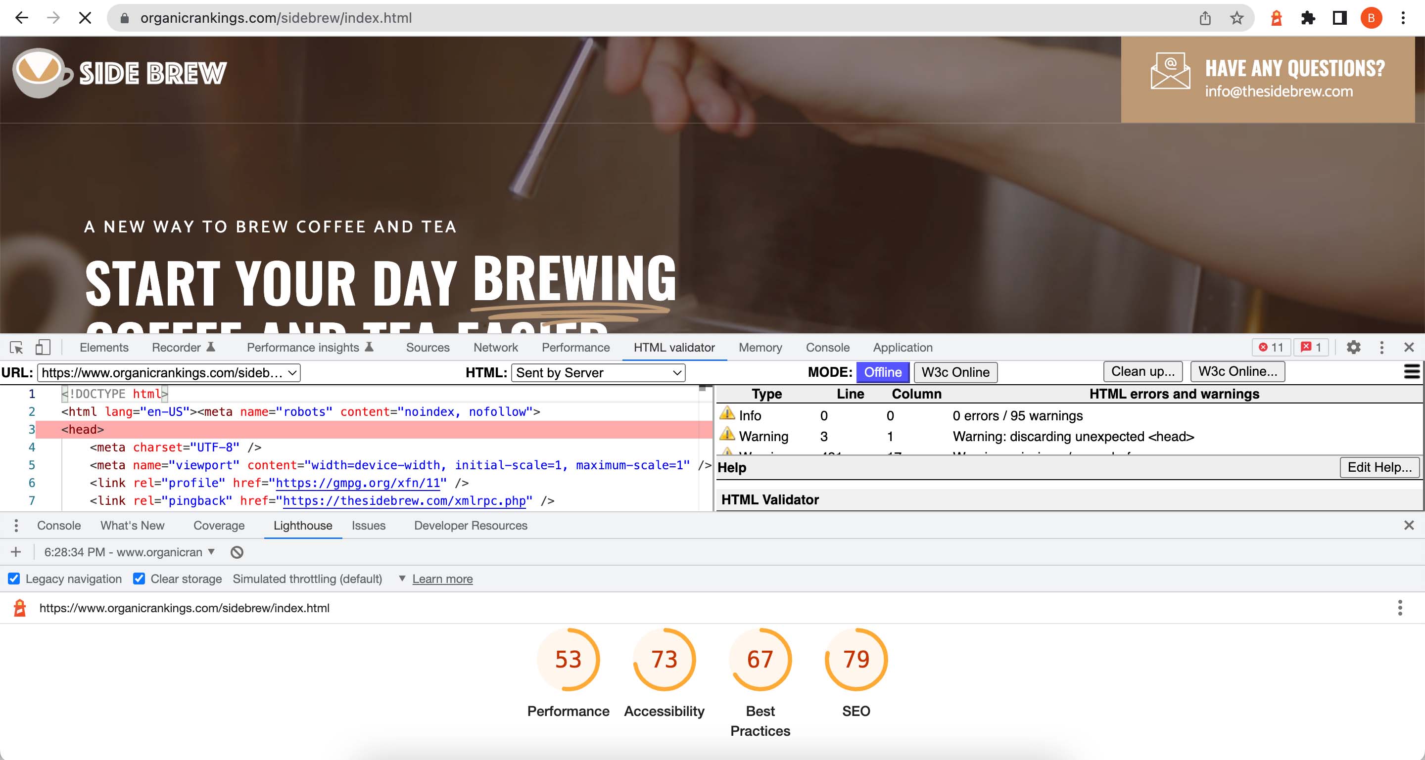 Site audit before optimization - old Sidebrew
