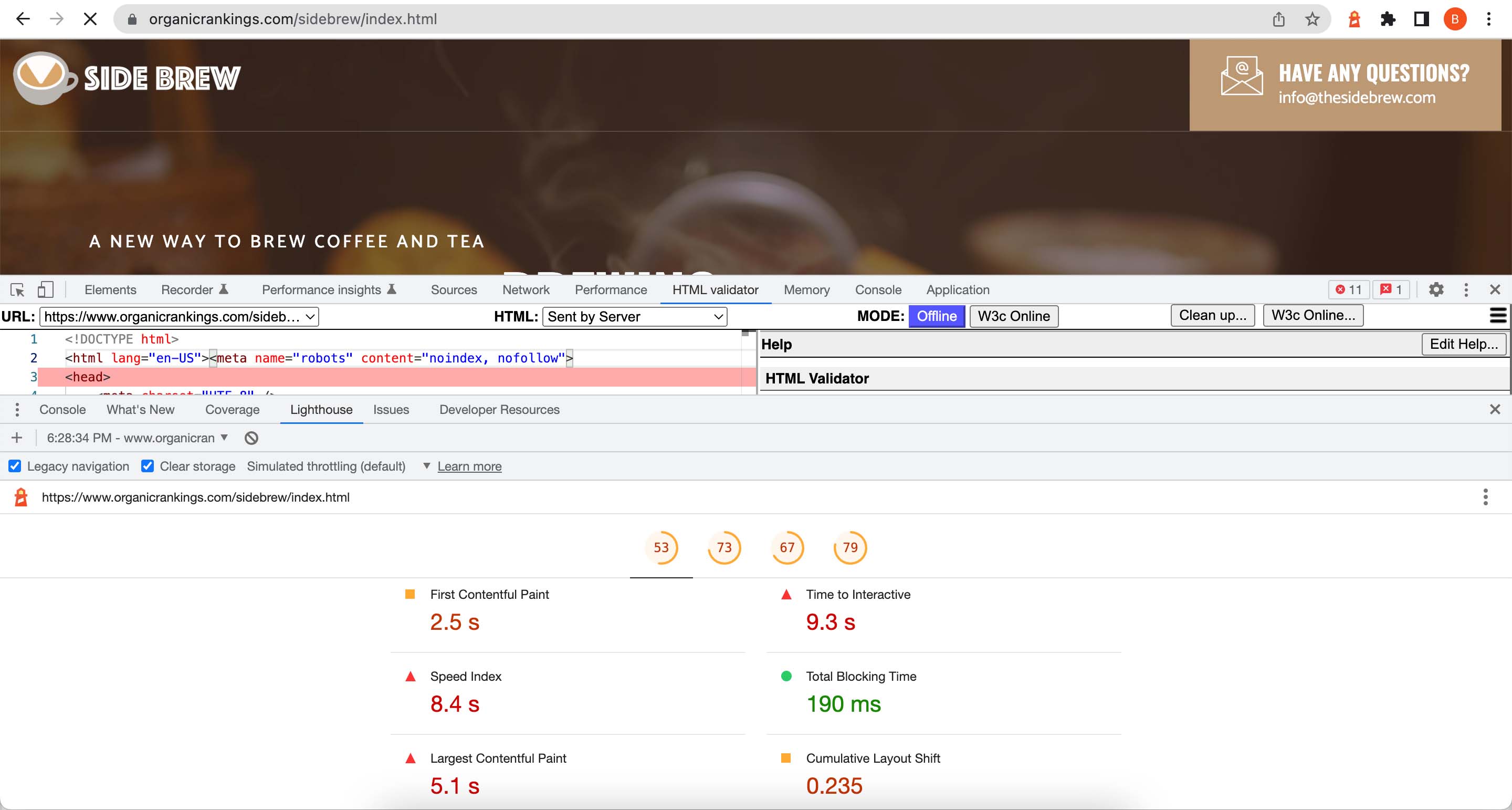 Site audit before metric fixes - old Sidebrew